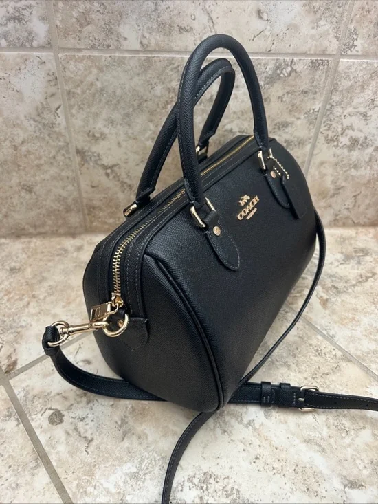 AUTHENTIC COACH ROWAN LEATHER SATCHEL ELBOW BAG PURSE CH282 BLACK - Picture 3 of 7